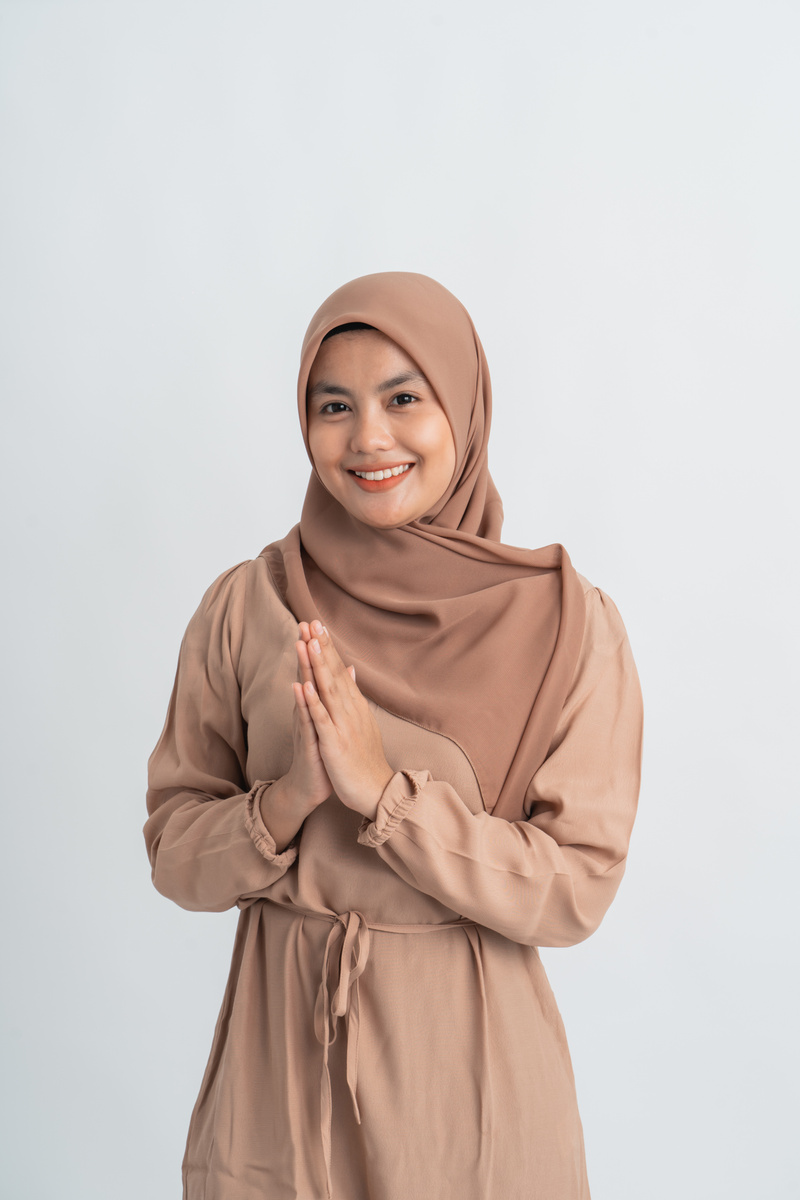 Muslim Hijab Woman Greeting over White